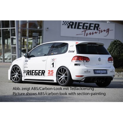 Rieger boční práh mont. strana levá pro Volkswagen Golf 6 vč. GTD, GTI 3-dvéř., 5-dvéř., kabriolet, variant, plast ABS s povrchovou úpravou Carbon-Look, s prolisem a výřezem