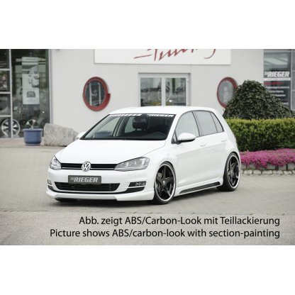 Rieger boční práh mont. strana levá pro Volkswagen Golf 7 vč. GTD, GTI, R 3-dvéř., 5-dvéř., r.v. 04/13-, 06/13-, 10/12-, 12/13-, plast ABS s povrchovou úpravou Carbon-Look, s prolisem a výřezem