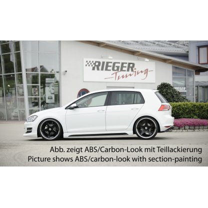 Rieger boční práh mont. strana levá pro Volkswagen Golf 7 vč. GTD, GTI, R 3-dvéř., 5-dvéř., r.v. 04/13-, 06/13-, 10/12-, 12/13-, plast ABS s povrchovou úpravou Carbon-Look, s prolisem a výřezem