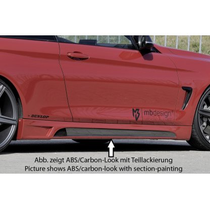 Rieger boční práh mont. strana pravá pro BMW řada 4 F32, F33 coupe (3-dvéř.), kabriolet vč. faceliftu, r.v. 03/13-06/15, 07/15-, 11/12-06/15, plast ABS s povrchovou úpravou Carbon-Look, s prolisem a výřezem