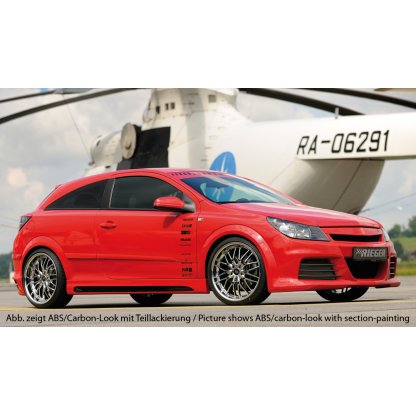 Rieger boční práh mont. strana pravá pro Opel Astra H GTC, Twin-Top 3-dvéř., kabriolet, plast ABS s povrchovou úpravou Carbon-Look, s prolisem a výřezem