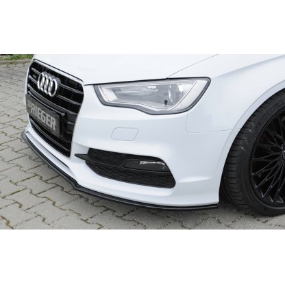 Rieger lipa pod přední nárazník pro Audi A3 8V 3-dvéř. (convertible 8V7), 5-dvéř. (sedan 8VS) před faceliftem, 07/12-08/16, plast ABS lakovaný do černé lesklé barvy