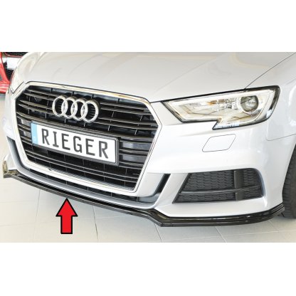 Rieger lipa pod přední nárazník pro Audi A3 8V 3-dvéř. (hatchback 8V1), 5-dvéř. (sportback 8VA) po faceliftu, 09/16-, plast ABS lakovaný do černé lesklé barvy