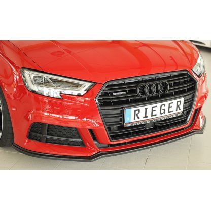 Rieger lipa pod přední nárazník pro Audi A3 S3 8V 3-dvéř. (convertible 8V7), 5-dvéř. (sedan 8VS) po faceliftu, 09/16-, plast ABS bez povrchové úpravy