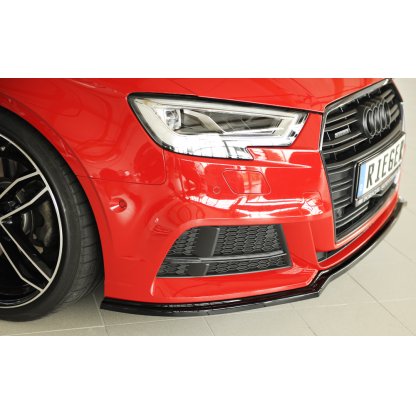 Rieger lipa pod přední nárazník pro Audi A3 S3 8V 3-dvéř. (convertible 8V7), 5-dvéř. (sedan 8VS) po faceliftu, 09/16-, plast ABS lakovaný do černé lesklé barvy