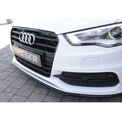 Rieger lipa pod přední nárazník pro Audi A3 S3 8V 3-dvéř. (hatchback 8V1), 5-dvéř. (sportback 8VA) před faceliftem, 05/13-08/16, plast ABS lakovaný do černé lesklé barvy