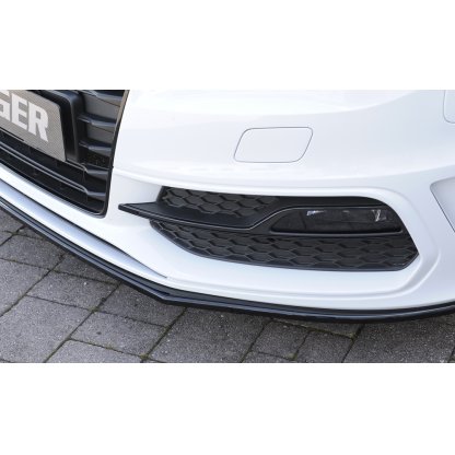 Rieger lipa pod přední nárazník pro Audi A3 S3 8V 3-dvéř. (hatchback 8V1), 5-dvéř. (sportback 8VA) před faceliftem, 05/13-08/16, plast ABS lakovaný do černé lesklé barvy