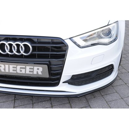 Rieger lipa pod přední nárazník pro Audi A3 S3 8V 3-dvéř. (hatchback 8V1), 5-dvéř. (sportback 8VA) před faceliftem, 05/13-08/16, plast ABS lakovaný do černé lesklé barvy