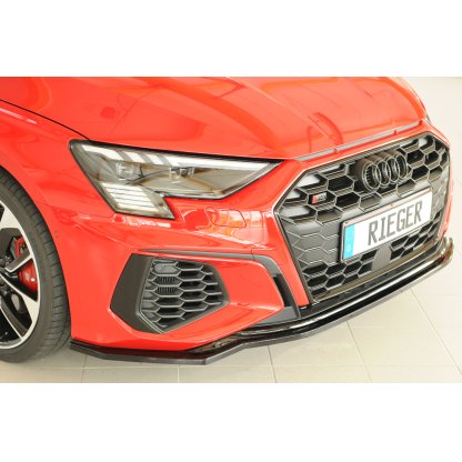 Rieger lipa pod přední nárazník pro Audi A3 S3 GY 5-dvéř. (sedan), 07/20-, plast ABS lakovaný do černé lesklé barvy