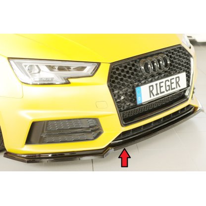 Rieger lipa pod přední nárazník pro Audi A4 S4 B9, F4 avant, 08/15-07/18, plast ABS lakovaný do černé lesklé barvy