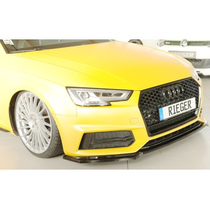 Rieger lipa pod přední nárazník pro Audi A4 S4 B9, F4 avant, 08/15-07/18, plast ABS lakovaný do černé lesklé barvy