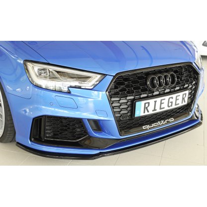 Rieger lipa pod přední nárazník pro Audi RS3 8V 5-dvéř. (sedan 8VS / 8VM), 5-dvéř. (sportback 8VA / 8VF) po faceliftu, 02/17-, plast ABS lakovaný do černé lesklé barvy