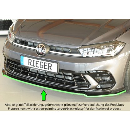 Rieger lipa pod přední nárazník pro Volkswagen Polo AW 5-dvéř., 06/21-, plast ABS lakovaný do černé lesklé barvy