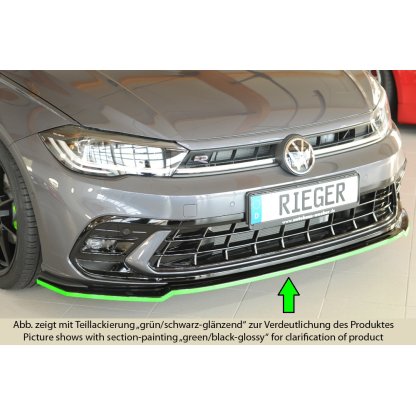 Rieger lipa pod přední nárazník pro Volkswagen Polo AW 5-dvéř., 06/21-, plast ABS lakovaný do černé lesklé barvy