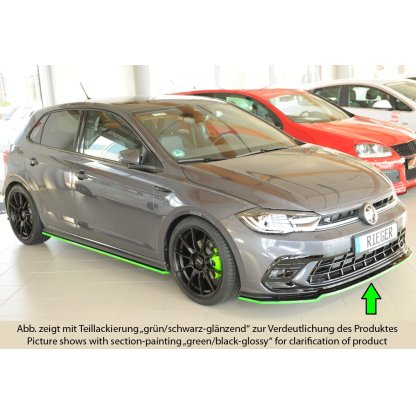 Rieger lipa pod přední nárazník pro Volkswagen Polo AW 5-dvéř., 06/21-, plast ABS lakovaný do černé lesklé barvy