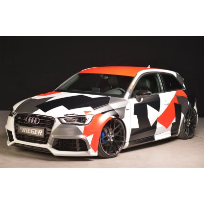 Rieger lipa pod přední nárazník Rieger pro Audi A3 8V 3-dvéř. (hatchback 8V1), 5-dvéř. (sportback 8VA) před faceliftem, 07/12-08/16, plast ABS bez povrchové úpravy, pod přední nárazník Rieger obj. kód K 00056790/91/92/93
