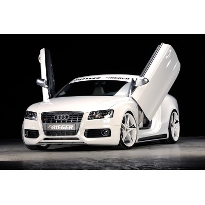 Rieger lipa pod přední nárazník Rieger pro Audi A5 B8, B81 kabriolet, kupé, Sportback před faceliftem, 06/07-07/11, plast ABS s povrchovou úpravou Carbon-Look, pod přední spoiler Rieger obj. kód K 00055401/06