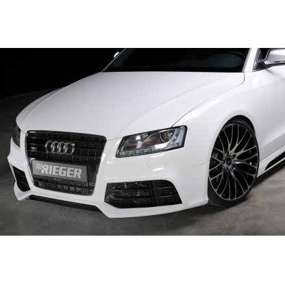 Rieger lipa pod přední nárazník Rieger pro Audi A5 S5 B8, B81 kabriolet, kupé, Sportback před faceliftem, 06/07-07/11, plast ABS s povrchovou úpravou Carbon-Look, pod přední nárazník Rieger obj. kód K 00055430/31/32/33