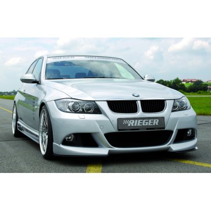 Rieger lipa pod přední nárazník Rieger pro BMW řada 3 E90, E91 sedan, touring před faceliftem, 03/05-08/08, 08/05-08/08, plast ABS s povrchovou úpravou Carbon-Look, pod přední nárazník Rieger obj. kód Y 00053402/10/11/12
