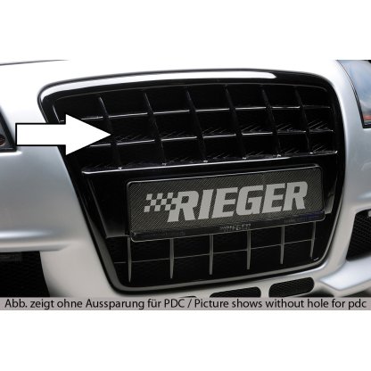 Rieger maska chladiče s integrovaným držákem SPZ pro Audi A4 8H kabriolet před faceliftem, plast ABS lakovaný do černé lesklé barvy, pro vozy s parkovacím asistentem (PDC)