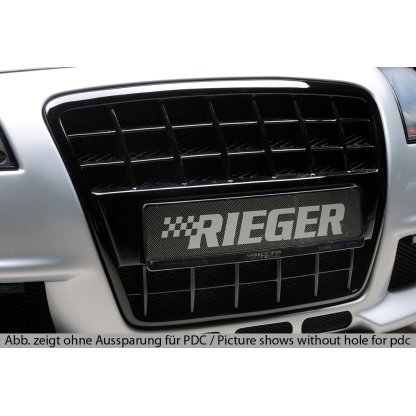 Rieger maska chladiče s integrovaným držákem SPZ pro Audi A4 8H kabriolet před faceliftem, plast ABS lakovaný do černé lesklé barvy, pro vozy s parkovacím asistentem (PDC)