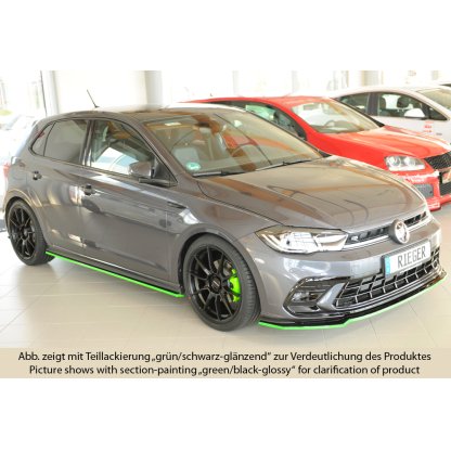 Rieger spoiler pod boční práh mont. strana pravá pro Volkswagen Polo AW 5-dvéř., 06/21-, plast ABS lakovaný do černé lesklé barvy