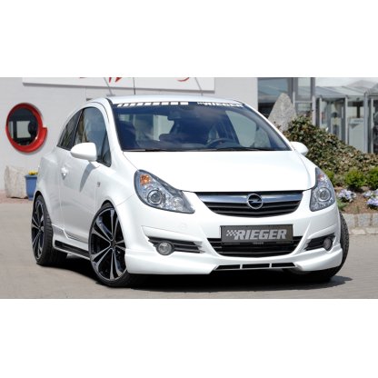 Rieger spoiler pod přední nárazník pro Opel Corsa D 3-dvéř., 5-dvéř. před faceliftem, r.v. 07/06-12/10, plast ABS bez povrchové úpravy, s žebrováním