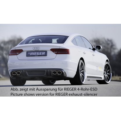 Rieger spoiler pod zadní nárazník pro Audi A5 B8, B81 Sportback před faceliftem r.v. 06/07-07/11, plast ABS s povrchovou úpravou Carbon-Look, mimo S-Line, pro orig. dvojitou koncovku vlevo