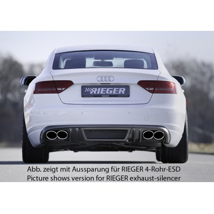 Rieger spoiler pod zadní nárazník pro Audi A5 B8, B81 Sportback před faceliftem r.v. 06/07-07/11, plast ABS s povrchovou úpravou Carbon-Look, mimo S-Line, pro orig. dvojitou koncovku vlevo
