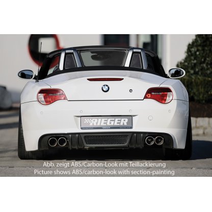 Rieger spoiler pod zadní nárazník pro BMW Z4 E85 kupé, roadster po faceliftu r.v. 01/06-03/09, plast ABS bez povrchové úpravy, pro vozy s dvojitou koncovkou na obou stranách 4x76 mm