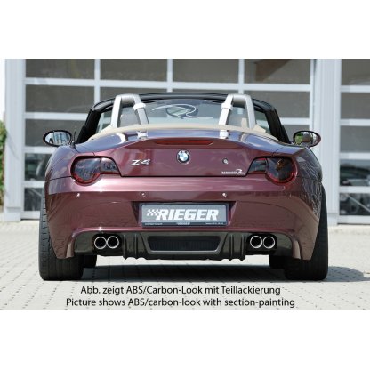 Rieger spoiler pod zadní nárazník pro BMW Z4 E85 roadster před faceliftem r.v. 02/03-12/05, plast ABS bez povrchové úpravy, pro vozy s dvojitou koncovkou na obou stranách 4x76 mm