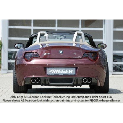 Rieger spoiler pod zadní nárazník pro BMW Z4 E85 roadster před faceliftem r.v. 02/03-12/05, plast ABS s povrchovou úpravou Carbon-Look, pouze pro 335i, pro orig. dvojitou koncovku vlevo