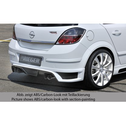 Rieger spoiler pod zadní nárazník pro Opel Astra H 5-dvéř., hatchback, notchback r.v. 03/04-, plast ABS s povrchovou úpravou Carbon-Look, pro dvojité koncovky na obou stranách
