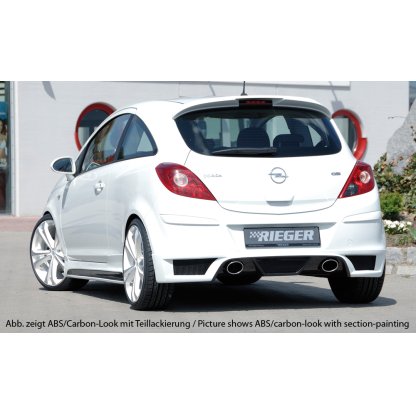 Rieger spoiler pod zadní nárazník pro Opel Corsa D 3-dvéř., 5-dvéř. vč. faceliftu r.v. 01/11-, 07/06-12/10, plast ABS bez povrchové úpravy, pro koncovky na obou stranách