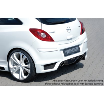 Rieger spoiler pod zadní nárazník pro Opel Corsa D 3-dvéř., 5-dvéř. vč. faceliftu r.v. 01/11-, 07/06-12/10, plast ABS bez povrchové úpravy, pro koncovky na obou stranách