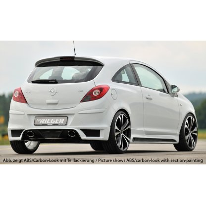 Rieger spoiler pod zadní nárazník pro Opel Corsa D 3-dvéř., 5-dvéř. vč. faceliftu r.v. 01/11-, 07/06-12/10, plast ABS bez povrchové úpravy, pro koncovky na obou stranách