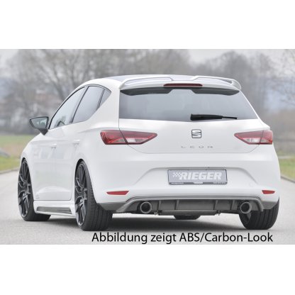 Rieger spoiler pod zadní nárazník pro Seat Leon 5F 3-dvéř. (sc), 5-dvéř. před faceliftem r.v. 10/12-12/16, plast ABS lakovaný do černé lesklé barvy, pro sportovní koncovky na obou stranách 100 mm