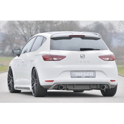 Rieger spoiler pod zadní nárazník pro Seat Leon 5F 3-dvéř. (sc), 5-dvéř. před faceliftem r.v. 10/12-12/16, plast ABS s povrchovou úpravou Carbon-Look, pro sportovní koncovky na obou stranách 100 mm