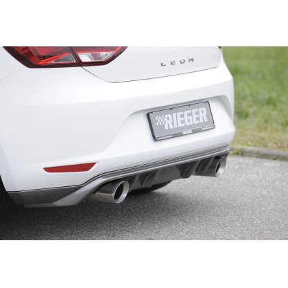 Rieger spoiler pod zadní nárazník pro Seat Leon 5F 3-dvéř. (sc), 5-dvéř. před faceliftem r.v. 10/12-12/16, plast ABS s povrchovou úpravou Carbon-Look, pro sportovní koncovky na obou stranách 100 mm