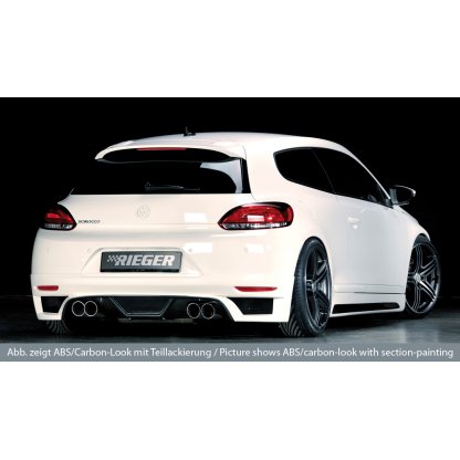Rieger spoiler pod zadní nárazník pro Volkswagen Scirocco 3 13 2-dvéř. před faceliftem r.v. 08/08-04/14, plast ABS bez povrchové úpravy, pro dvojité koncovky na obou stranách
