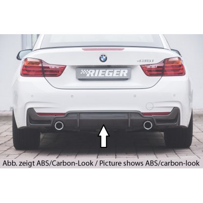 Rieger vložka zadního nárazníku (pouze 435i) pro BMW řada 4 F32, F33, F36 coupe (3-dvéř.), gran coupe (5-dvéř.), kabriolet vč. faceliftu, plast ABS bez povrchové úpravy, pro orig. koncovky na obou stranách (435i/440i look) vč. mřížky