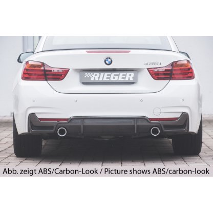 Rieger vložka zadního nárazníku (pouze 435i) pro BMW řada 4 F32, F33, F36 coupe (3-dvéř.), gran coupe (5-dvéř.), kabriolet vč. faceliftu, plast ABS bez povrchové úpravy, pro orig. koncovky na obou stranách (435i/440i look) vč. mřížky