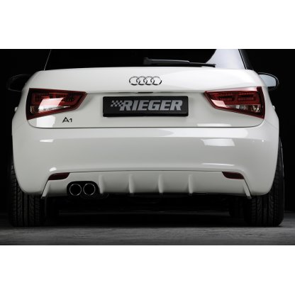 Rieger vložka zadního nárazníku pro Audi A1 8X 3-dvéř., 5-dvéř. (sportback) před faceliftem, plast ABS bez povrchové úpravy, mimo S-Line, pro orig. dvojitou koncovku vlevo 2x76 mm