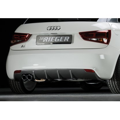 Rieger vložka zadního nárazníku pro Audi A1 8X 3-dvéř., 5-dvéř. (sportback) před faceliftem, plast ABS s povrchovou úpravou Carbon-Look, pro dvojitou koncovku vlevo 2x76 mm