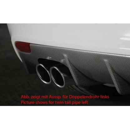 Rieger vložka zadního nárazníku pro Audi A1 8X 3-dvéř., 5-dvéř. (sportback) před faceliftem, plast ABS s povrchovou úpravou Carbon-Look, pro orig. jednoduchou koncovku vlevo