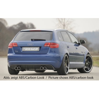 Rieger vložka zadního nárazníku pro Audi A3 8P 3-dvéř., kabriolet po faceliftu, plast ABS bez povrchové úpravy, pro dvojité koncovky na obou stranách 4x76 mm