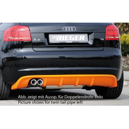 Rieger vložka zadního nárazníku pro Audi A3 8P 5-dvéř., Sportback po faceliftu, plast ABS bez povrchové úpravy, pro orig. jednoduchou koncovku vlevo