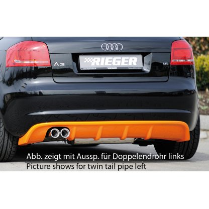Rieger vložka zadního nárazníku pro Audi A3 8P 5-dvéř., Sportback po faceliftu, plast ABS bez povrchové úpravy, pro sportovní koncovky na obou stranách 4x76 mm