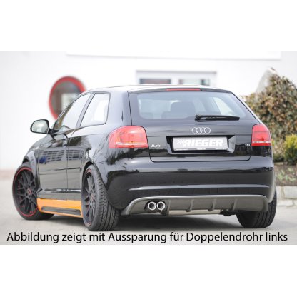Rieger vložka zadního nárazníku pro Audi A3 8P 5-dvéř., Sportback po faceliftu, plast ABS s povrchovou úpravou Carbon-Look, pro orig. koncovku vlevo