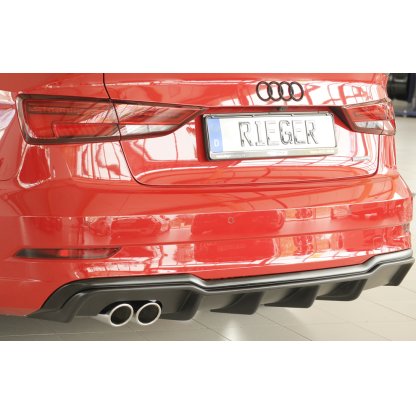 Rieger vložka zadního nárazníku pro Audi A3 8V 3-dvéř. (convertible 8V7), 5-dvéř. (sedan 8VS) po faceliftu, plast ABS bez povrchové úpravy, pro dvojitou koncovku vlevo